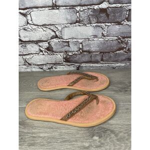 CHANEL Lambskin CC Chain Pink Leather Designer Thong Sandals Women’s Sz 40EU/9.5
